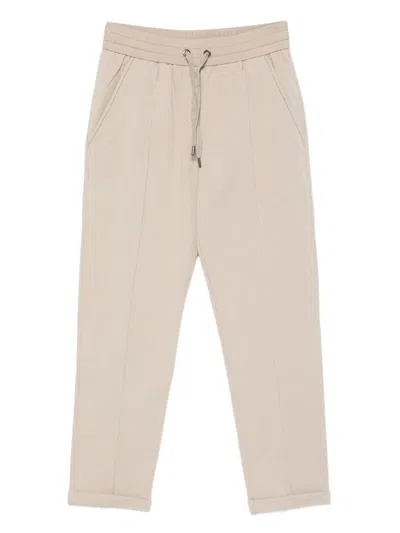 Brunello Cucinelli Cotton Joggers With Elastic Waistband And Side Pockets In Sand
