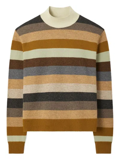 Tory Burch Striped High Neck Sweater With Ribbed Details In Multi
