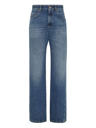 Brunello Cucinelli Authentic Denim Column Jeans With Monili In Blue