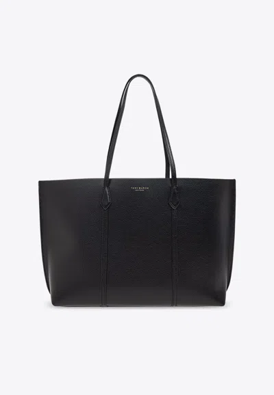 Tory Burch Large Perry Leather Tote Bag In Black