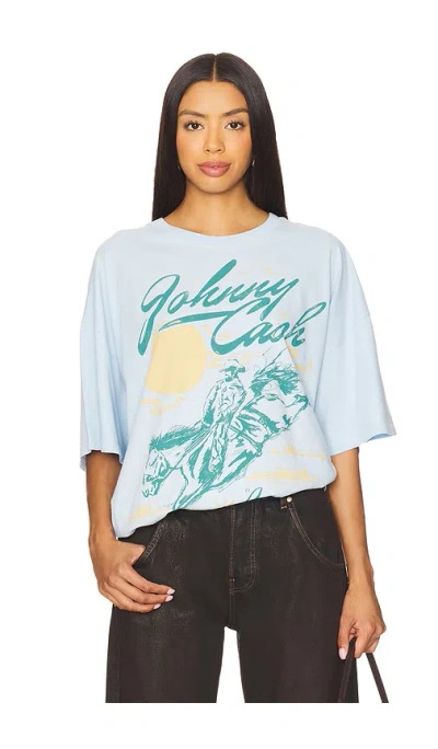 Daydreamer Johnny Cash Short Sleeve Tee In Baby Blue In Blue