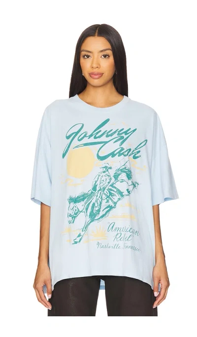Daydreamer Johnny Cash Short Sleeve Tee In Baby Blue In Blue