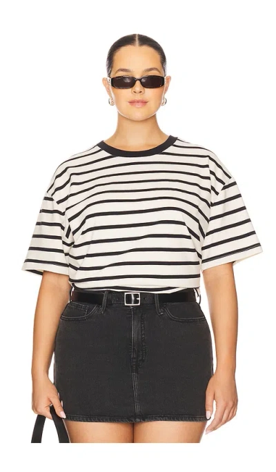 Good American Cotton Oversized Tee Black/ecru Wide Stripe In White