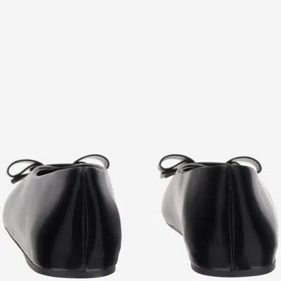 Ferragamo Leather Round Toe Ballerina Shoes With Bow Detail In Blue