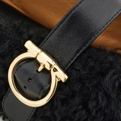 Ferragamo Shearling Ballet Flats In Black