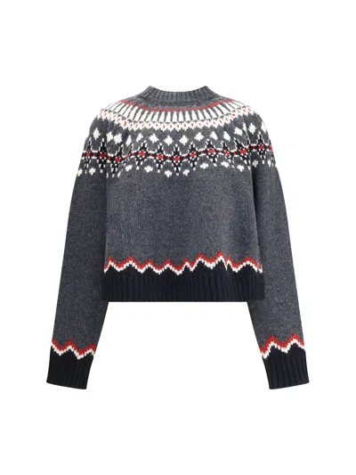 Alanui Wool Crewneck Sweater With Geometric Pattern In Gray