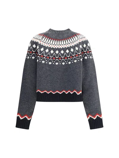Alanui Wool Crewneck Sweater With Geometric Pattern In Gray