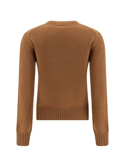 Ami Alexandre Mattiussi Cropped Brown Cashmere Blend Sweater With Heart Detail