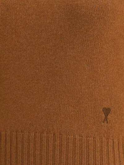 Ami Alexandre Mattiussi Cropped Brown Cashmere Blend Sweater With Heart Detail