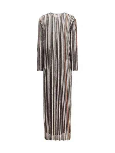 Missoni Long Dress With V-neck And Herringbone Stripe Knit In Multi