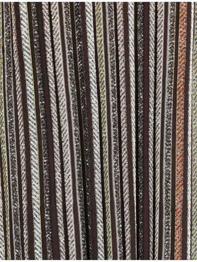 Missoni Long Dress With V-neck And Herringbone Stripe Knit In Multi