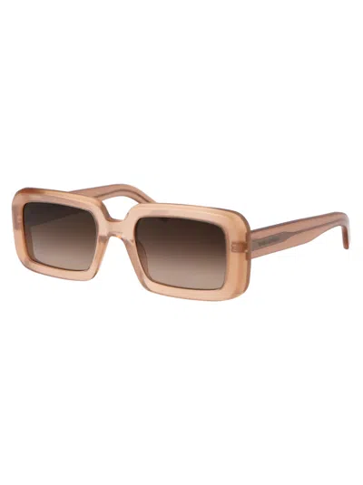 Saint Laurent Sunrise Thick Rectangle Acetate Sunglasses In Orange