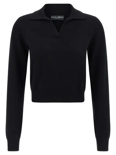 Dolce & Gabbana Collared Neck Long Sleeves Ribbed Hem In Black