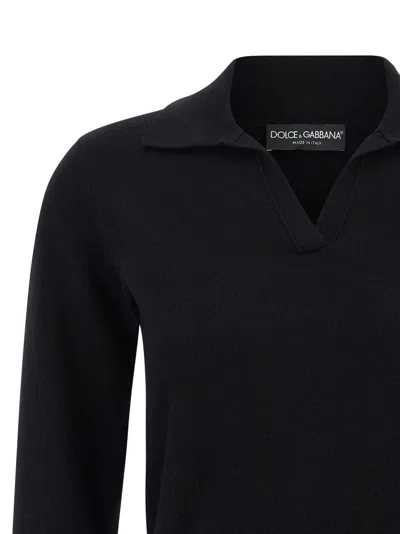 Dolce & Gabbana Collared Neck Long Sleeves Ribbed Hem In Black
