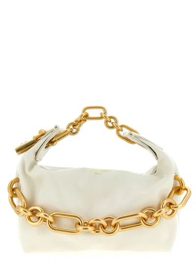 Balmain Sync Chain Mini Top-handle Bag In Calfskin Leather In White