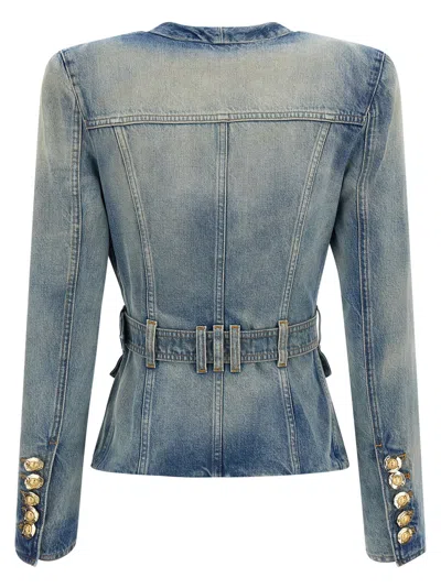 Balmain Stonewashed Cotton Denim Blazer In Blue