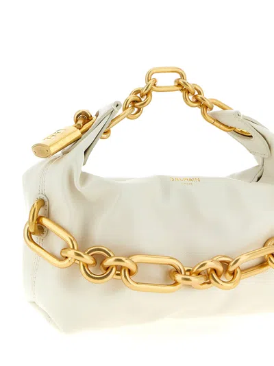 Balmain Sync Chain Mini Top-handle Bag In Calfskin Leather In White