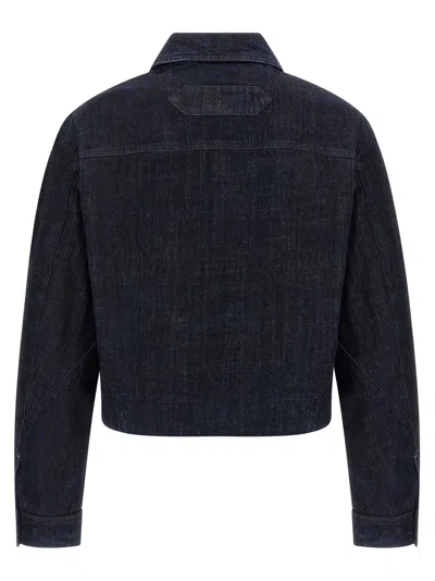 Jacquemus Dark Indigo Denim Jacket With Front Zipper And Logo In Blue