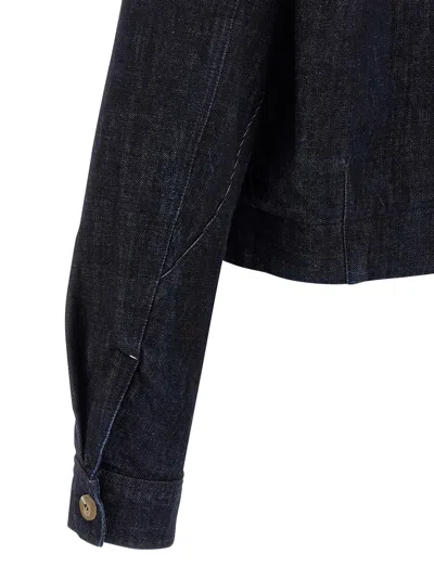 Jacquemus Dark Indigo Denim Jacket With Front Zipper And Logo In Blue