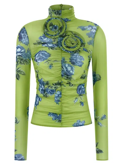 Magda Butrym Embellished Floral High Neck Ruched Top In Green