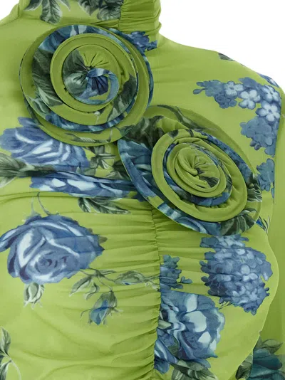 Magda Butrym Embellished Floral High Neck Ruched Top In Green