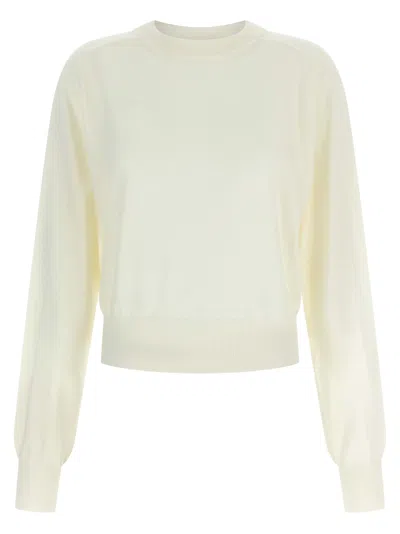 Jacquemus White Crew Neck Sweater With Back Logo In Merino Wool Woman In White