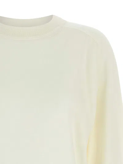 Jacquemus White Crew Neck Sweater With Back Logo In Merino Wool Woman In White
