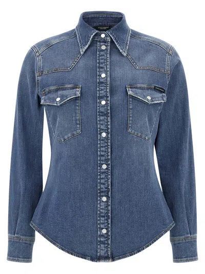 Dolce & Gabbana Denim Cotton Shirt With Chest Pockets In Blue