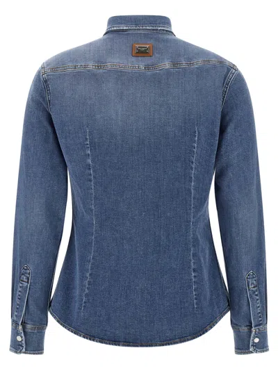 Dolce & Gabbana Denim Cotton Shirt With Chest Pockets In Blue
