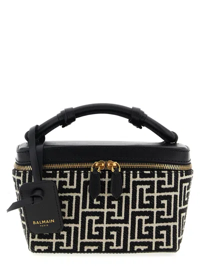 Balmain B-army Vanity Case In Monogrammed Canvas And Leather In Black