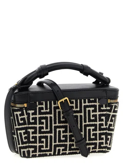 Balmain B-army Vanity Case In Monogrammed Canvas And Leather In Black