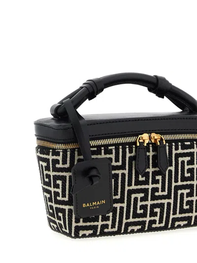 Balmain B-army Vanity Case In Monogrammed Canvas And Leather In Black