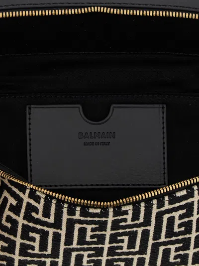 Balmain B-army Vanity Case In Monogrammed Canvas And Leather In Black