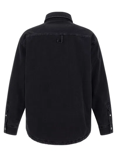 Jacquemus Virgin Wool Long-sleeve Shirt With Embroidered Logo In Black