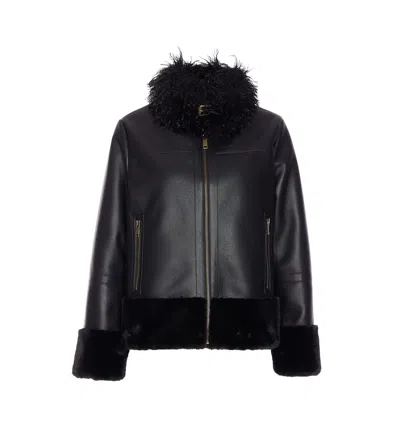 Twinset Blouson Effet Cuir Avec Fausse Fourrure In Black