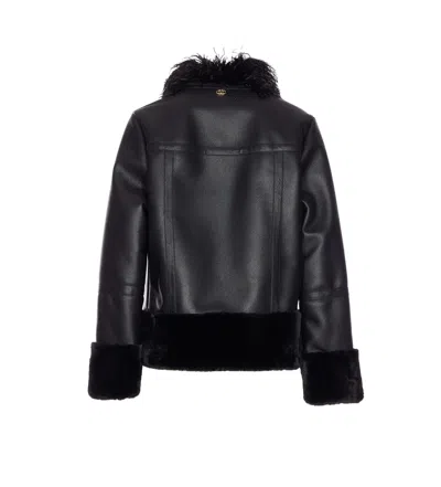 Twinset Blouson Effet Cuir Avec Fausse Fourrure In Black