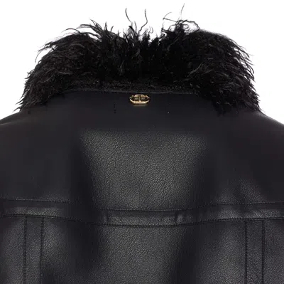 Twinset Blouson Effet Cuir Avec Fausse Fourrure In Black