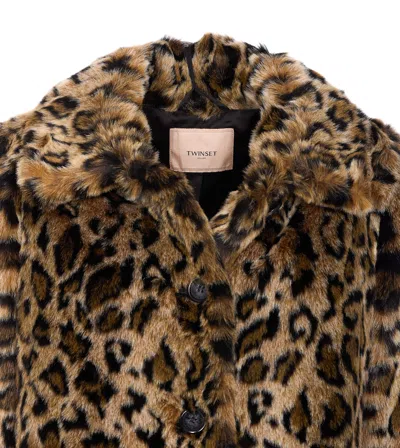 Twinset Coats Brown In Animal Print