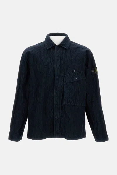 Stone Island Black 1200020 Wrinkled Corduroy 500-tc Jacket In Blue