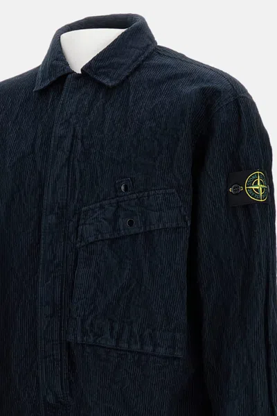 Stone Island Black 1200020 Wrinkled Corduroy 500-tc Jacket In Blue