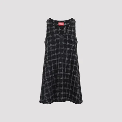 Diesel Mini Dress Checked Pattern Sleeveless V-neckline In Blue
