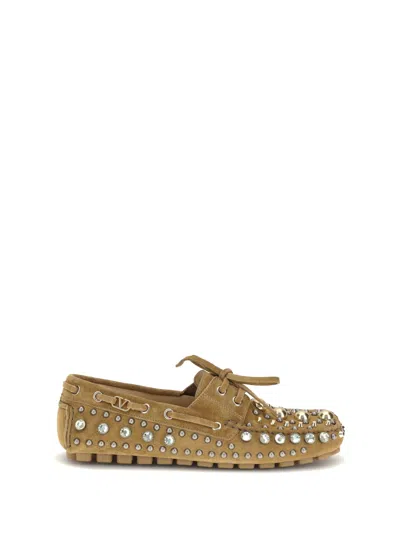 Valentino Garavani Crystal-embellished Loafers In Brown