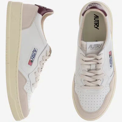 Autry Medalist Low Sneakers In White And Burgundy Suede And Leather In Red