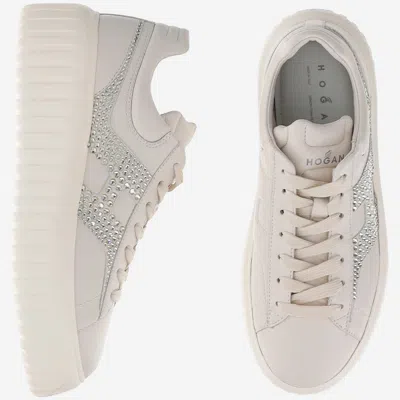 Hogan H-stripes Leather Sneakers In Neutral