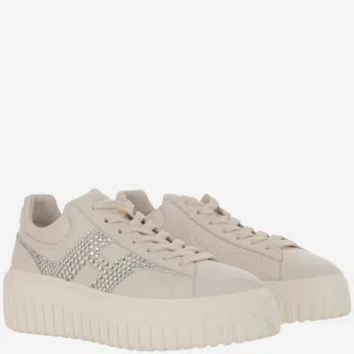 Hogan H-stripes Leather Sneakers In Neutral