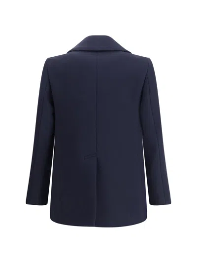 Givenchy Blue Coat With Wide Lapels And Logoed Buttons In Wool Man In Blue