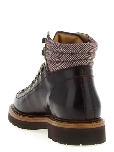 Brunello Cucinelli Mountain Boot Leather Ankle Boots With Wool And Cashmere Insert In Brown