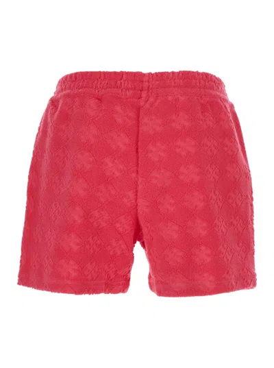 Tory Burch Logo Patterned Cotton Shorts With Elastic Waistband In Red