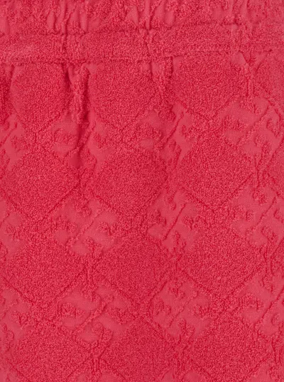 Tory Burch Logo Patterned Cotton Shorts With Elastic Waistband In Red