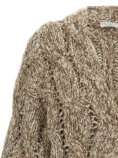 Brunello Cucinelli Chunky Knit Cardigan In Neutral